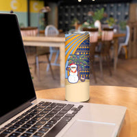 Anguilla Christmas Skinny Tumbler with Snowman Palm Tree Ornaments Coconut Drink and Island Pattern Design - Wonder Print Shop
