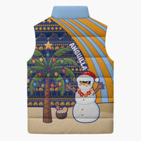 Anguilla Christmas Sleeveless Puffer Jacket with Snowman Palm Tree Ornaments Coconut Drink and Island Pattern Design - Wonder Print Shop