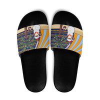 Anguilla Christmas Slide Sandals with Snowman Palm Tree Ornaments Coconut Drink and Island Pattern Design - Wonder Print Shop