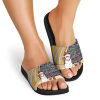 Anguilla Christmas Slide Sandals with Snowman Palm Tree Ornaments Coconut Drink and Island Pattern Design - Wonder Print Shop