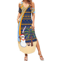 Anguilla Christmas Summer Maxi Dress with Snowman Palm Tree Ornaments Coconut Drink and Island Pattern Design - Wonder Print Shop