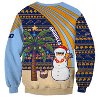 Anguilla Christmas Sweatshirt with Snowman Palm Tree Ornaments Coconut Drink and Island Pattern Design - Wonder Print Shop