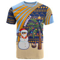 Anguilla Christmas T Shirt with Snowman Palm Tree Ornaments Coconut Drink and Island Pattern Design - Wonder Print Shop