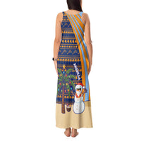 Anguilla Christmas Tank Maxi Dress with Snowman Palm Tree Ornaments Coconut Drink and Island Pattern Design - Wonder Print Shop