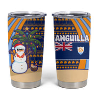 Anguilla Christmas Tumbler Cup with Snowman Palm Tree Ornaments Coconut Drink and Island Pattern Design - Wonder Print Shop