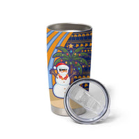 Anguilla Christmas Tumbler Cup with Snowman Palm Tree Ornaments Coconut Drink and Island Pattern Design - Wonder Print Shop