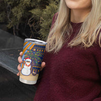 Anguilla Christmas Tumbler Cup with Snowman Palm Tree Ornaments Coconut Drink and Island Pattern Design - Wonder Print Shop