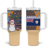 Anguilla Christmas Tumbler With Handle with Snowman Palm Tree Ornaments Coconut Drink and Island Pattern Design - Wonder Print Shop
