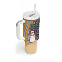 Anguilla Christmas Tumbler With Handle with Snowman Palm Tree Ornaments Coconut Drink and Island Pattern Design - Wonder Print Shop