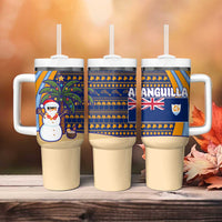 Anguilla Christmas Tumbler With Handle with Snowman Palm Tree Ornaments Coconut Drink and Island Pattern Design - Wonder Print Shop