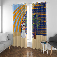 Anguilla Christmas Window Curtain with Snowman Palm Tree Ornaments Coconut Drink and Island Pattern Design - Wonder Print Shop