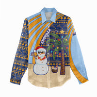 Anguilla Christmas Women Casual Shirt with Snowman Palm Tree Ornaments Coconut Drink and Island Pattern Design - Wonder Print Shop