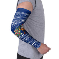 Anguilla Christmas Arm Sleeves with Santa Pineapple Floral Tree Island Crest and Tropical Pattern Design - Wonder Print Shop
