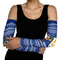 Anguilla Christmas Arm Sleeves with Santa Pineapple Floral Tree Island Crest and Tropical Pattern Design - Wonder Print Shop