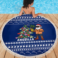 Anguilla Christmas Beach Blanket with Santa Pineapple Floral Tree Island Crest and Tropical Pattern Design - Wonder Print Shop