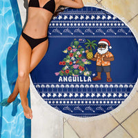 Anguilla Christmas Beach Blanket with Santa Pineapple Floral Tree Island Crest and Tropical Pattern Design - Wonder Print Shop
