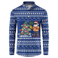 Anguilla Christmas Button Sweatshirt with Santa Pineapple Floral Tree Island Crest and Tropical Pattern Design - Wonder Print Shop