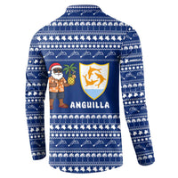 Anguilla Christmas Button Sweatshirt with Santa Pineapple Floral Tree Island Crest and Tropical Pattern Design - Wonder Print Shop