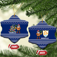 Anguilla Christmas Ceramic Ornament with Santa Pineapple Floral Tree Island Crest and Tropical Pattern Design - Wonder Print Shop