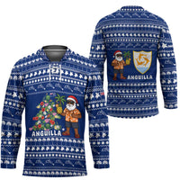 Anguilla Christmas Hockey Jersey with Santa Pineapple Floral Tree Island Crest and Tropical Pattern Design - Wonder Print Shop