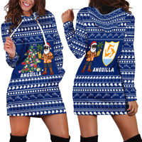 Anguilla Christmas Hoodie Dress with Santa Pineapple Floral Tree Island Crest and Tropical Pattern Design - Wonder Print Shop