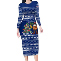 Anguilla Christmas Long Sleeve Bodycon Dress with Santa Pineapple Floral Tree Island Crest and Tropical Pattern Design - Wonder Print Shop