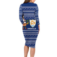 Anguilla Christmas Long Sleeve Bodycon Dress with Santa Pineapple Floral Tree Island Crest and Tropical Pattern Design - Wonder Print Shop