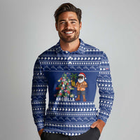 Anguilla Christmas Long Sleeve Polo Shirt with Santa Pineapple Floral Tree Island Crest and Tropical Pattern Design - Wonder Print Shop