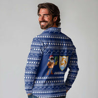 Anguilla Christmas Long Sleeve Polo Shirt with Santa Pineapple Floral Tree Island Crest and Tropical Pattern Design - Wonder Print Shop