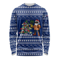 Anguilla Christmas Long Sleeve Shirt with Santa Pineapple Floral Tree Island Crest and Tropical Pattern Design - Wonder Print Shop