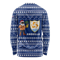 Anguilla Christmas Long Sleeve Shirt with Santa Pineapple Floral Tree Island Crest and Tropical Pattern Design - Wonder Print Shop