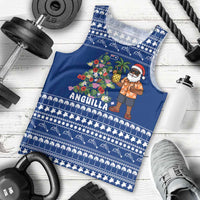 Anguilla Christmas Men Tank Top with Santa Pineapple Floral Tree Island Crest and Tropical Pattern Design - Wonder Print Shop