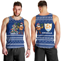 Anguilla Christmas Men Tank Top with Santa Pineapple Floral Tree Island Crest and Tropical Pattern Design - Wonder Print Shop