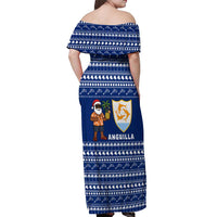 Anguilla Christmas Off Shoulder Maxi Dress with Santa Pineapple Floral Tree Island Crest and Tropical Pattern Design - Wonder Print Shop