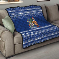 Anguilla Christmas Quilt with Santa Pineapple Floral Tree Island Crest and Tropical Pattern Design - Wonder Print Shop