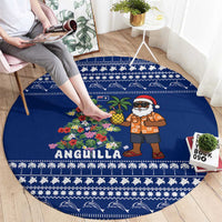 Anguilla Christmas Round Carpet with Santa Pineapple Floral Tree Island Crest and Tropical Pattern Design - Wonder Print Shop