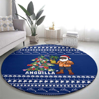 Anguilla Christmas Round Carpet with Santa Pineapple Floral Tree Island Crest and Tropical Pattern Design - Wonder Print Shop