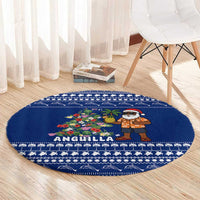 Anguilla Christmas Round Carpet with Santa Pineapple Floral Tree Island Crest and Tropical Pattern Design - Wonder Print Shop