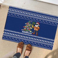 Anguilla Christmas Rubber Doormat with Santa Pineapple Floral Tree Island Crest and Tropical Pattern Design - Wonder Print Shop