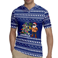 Anguilla Christmas Rugby Jersey with Santa Pineapple Floral Tree Island Crest and Tropical Pattern Design - Wonder Print Shop
