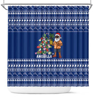 Anguilla Christmas Shower Curtain with Santa Pineapple Floral Tree Island Crest and Tropical Pattern Design - Wonder Print Shop