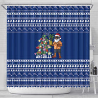 Anguilla Christmas Shower Curtain with Santa Pineapple Floral Tree Island Crest and Tropical Pattern Design - Wonder Print Shop