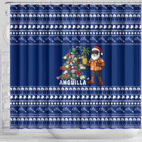 Anguilla Christmas Shower Curtain with Santa Pineapple Floral Tree Island Crest and Tropical Pattern Design - Wonder Print Shop