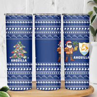 Anguilla Christmas Skinny Tumbler with Santa Pineapple Floral Tree Island Crest and Tropical Pattern Design - Wonder Print Shop