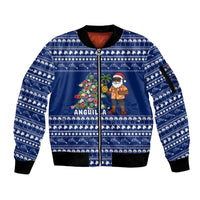 Anguilla Christmas Sleeve Zip Bomber Jacket with Santa Pineapple Floral Tree Island Crest and Tropical Pattern Design - Wonder Print Shop