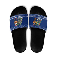 Anguilla Christmas Slide Sandals with Santa Pineapple Floral Tree Island Crest and Tropical Pattern Design - Wonder Print Shop