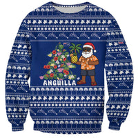 Anguilla Christmas Sweatshirt with Santa Pineapple Floral Tree Island Crest and Tropical Pattern Design - Wonder Print Shop