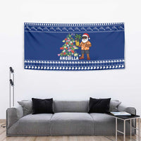 Anguilla Christmas Tapestry with Santa Pineapple Floral Tree Island Crest and Tropical Pattern Design - Wonder Print Shop