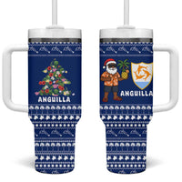 Anguilla Christmas Tumbler With Handle with Santa Pineapple Floral Tree Island Crest and Tropical Pattern Design - Wonder Print Shop