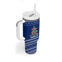 Anguilla Christmas Tumbler With Handle with Santa Pineapple Floral Tree Island Crest and Tropical Pattern Design - Wonder Print Shop